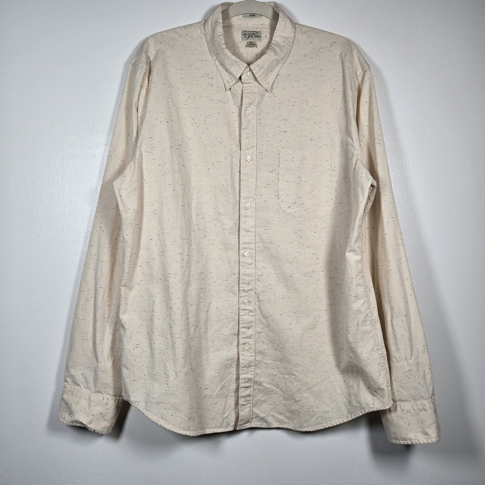J. Crew Cotton Slim Fit Mens Neppy Cream Long Sleeve Button Down Shirt XL